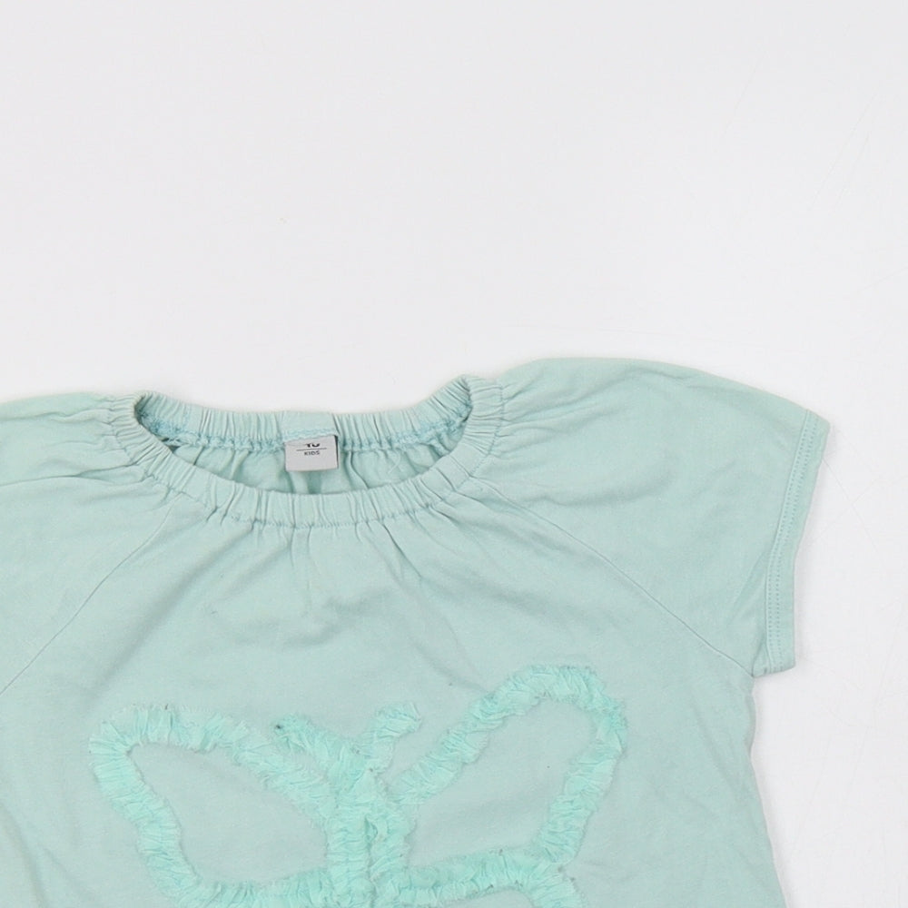 TU Girls Green  Cotton Basic T-Shirt Size 2-3 Years Crew Neck  - Butterfly