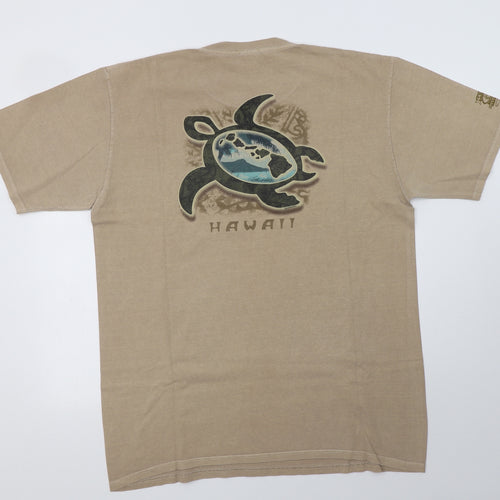 Crazy Shirts Mens Beige  Cotton  T-Shirt Size L Crew Neck  - Hawaii