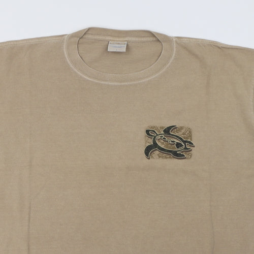 Crazy Shirts Mens Beige  Cotton  T-Shirt Size L Crew Neck  - Hawaii