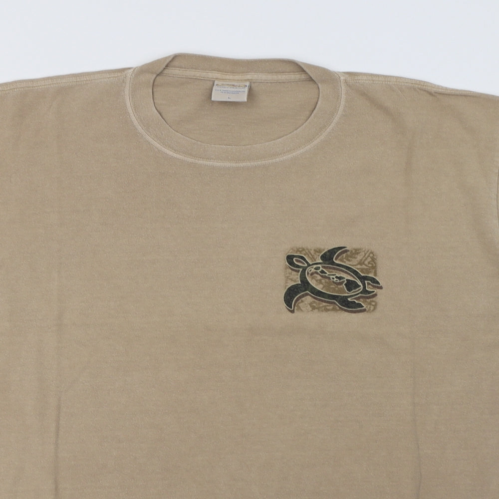 Crazy Shirts Mens Beige  Cotton  T-Shirt Size L Crew Neck  - Hawaii