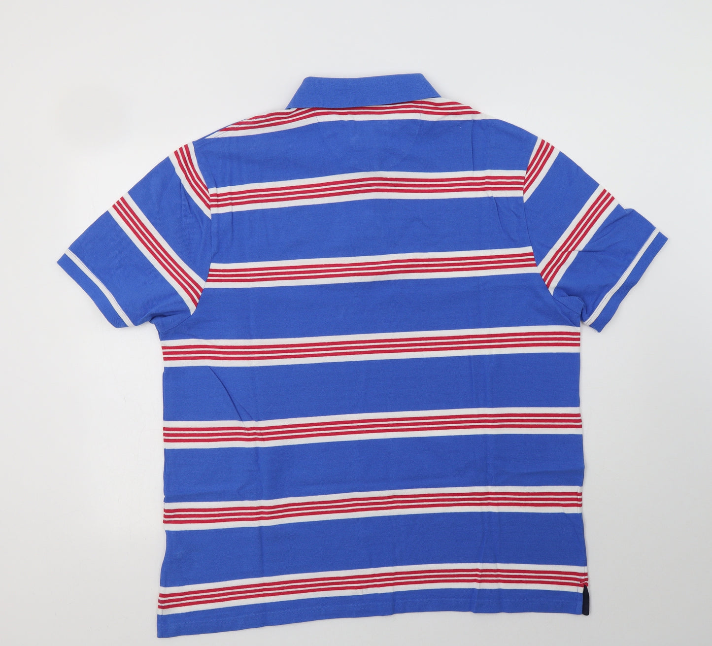 M&S Mens Blue Striped Cotton  Polo Size XL Collared Button