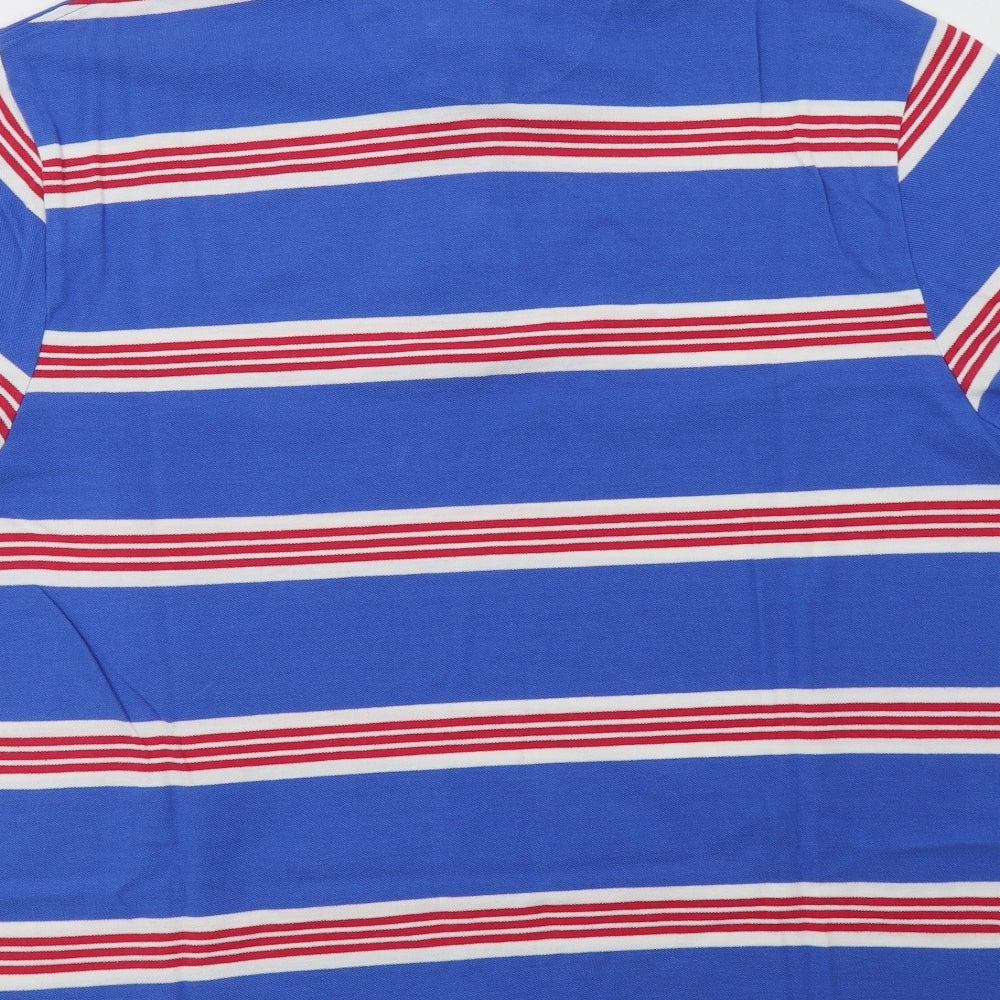 M&S Mens Blue Striped Cotton  Polo Size XL Collared Button
