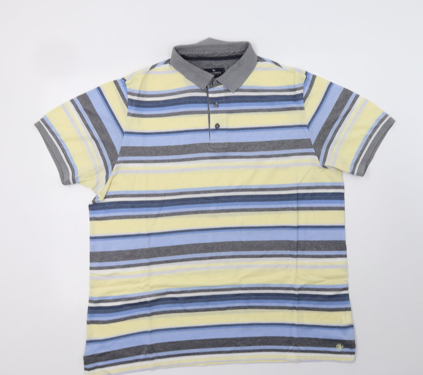 M&S Mens Multicoloured Striped Cotton  Polo Size L Collared Button