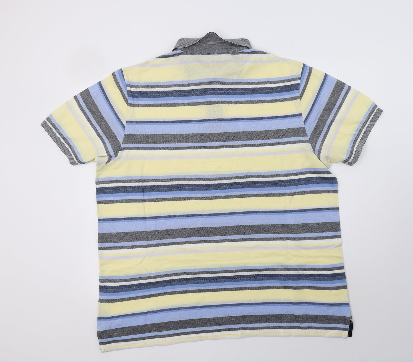 M&S Mens Multicoloured Striped Cotton  Polo Size L Collared Button