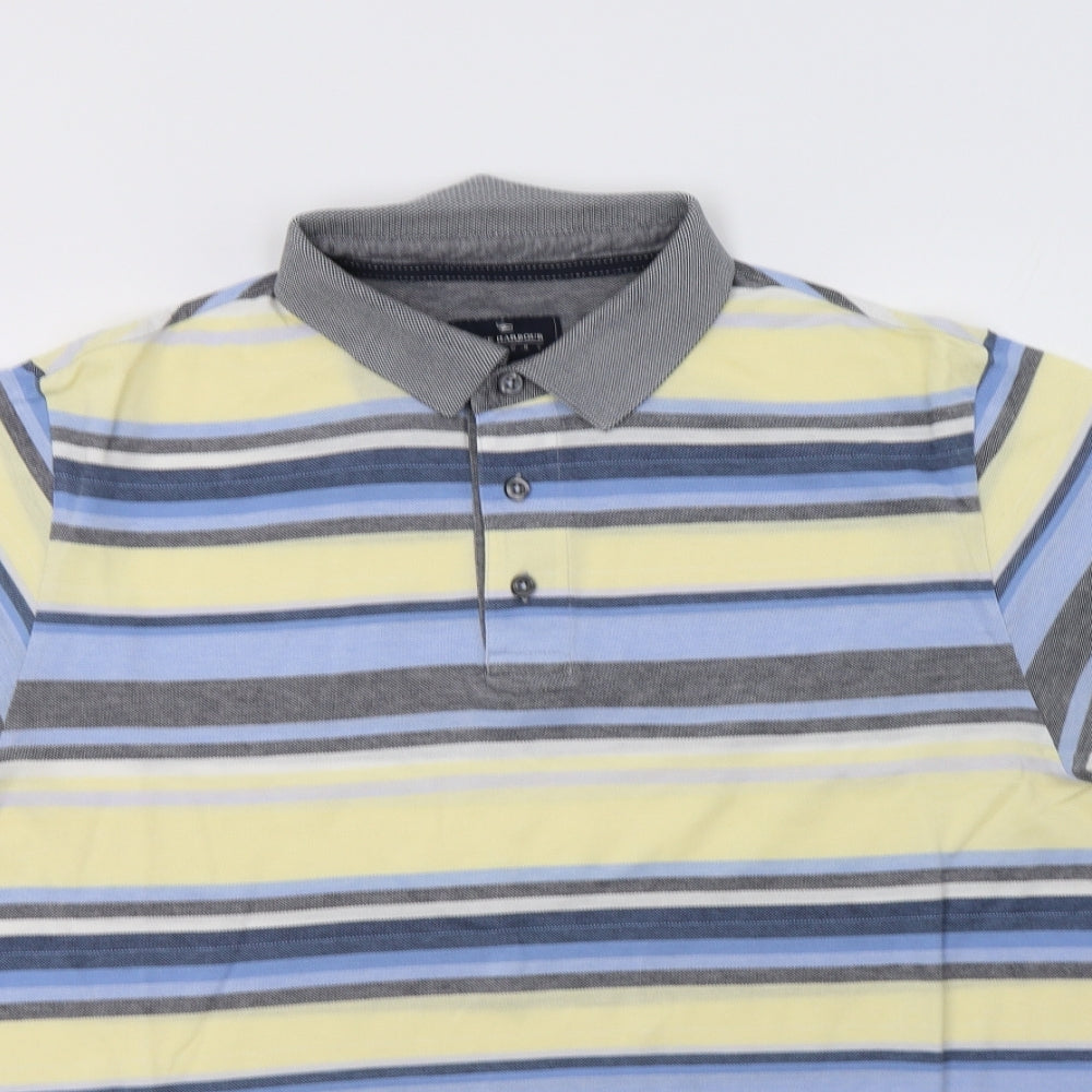 M&S Mens Multicoloured Striped Cotton  Polo Size L Collared Button