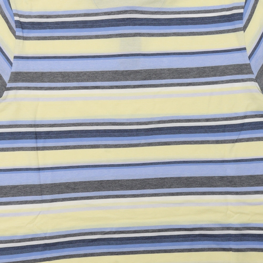 M&S Mens Multicoloured Striped Cotton  Polo Size L Collared Button