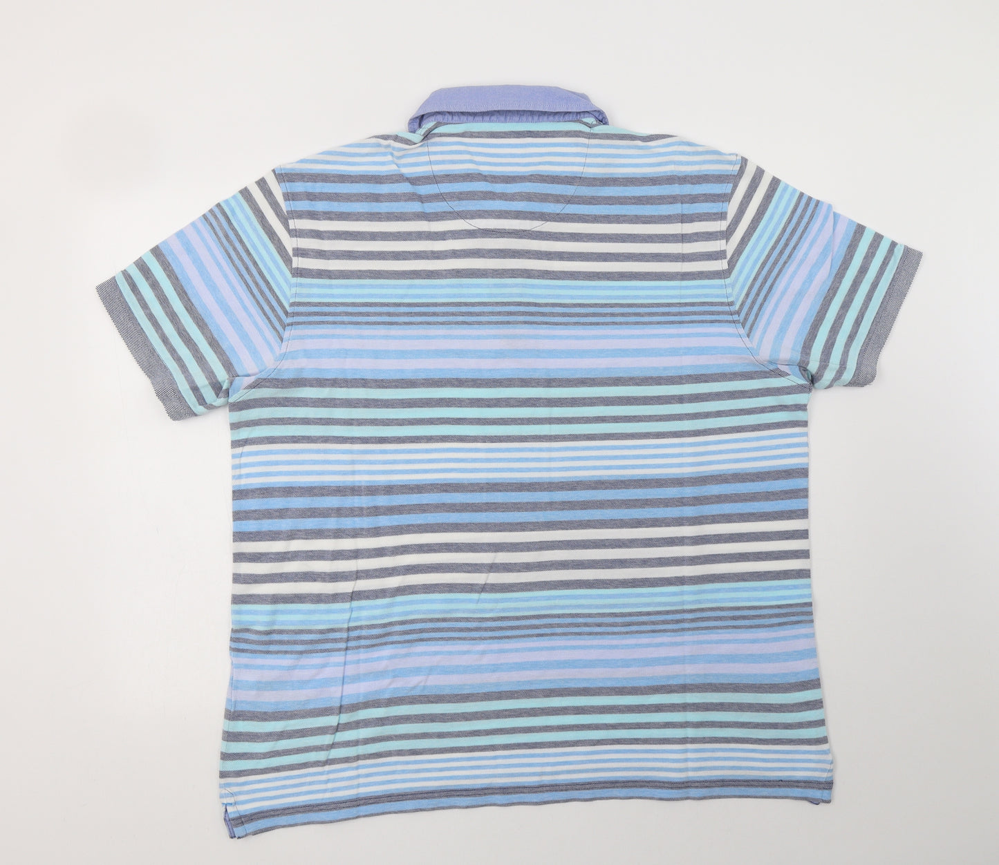 M&S Mens Blue Striped Cotton  Polo Size XL Collared Button