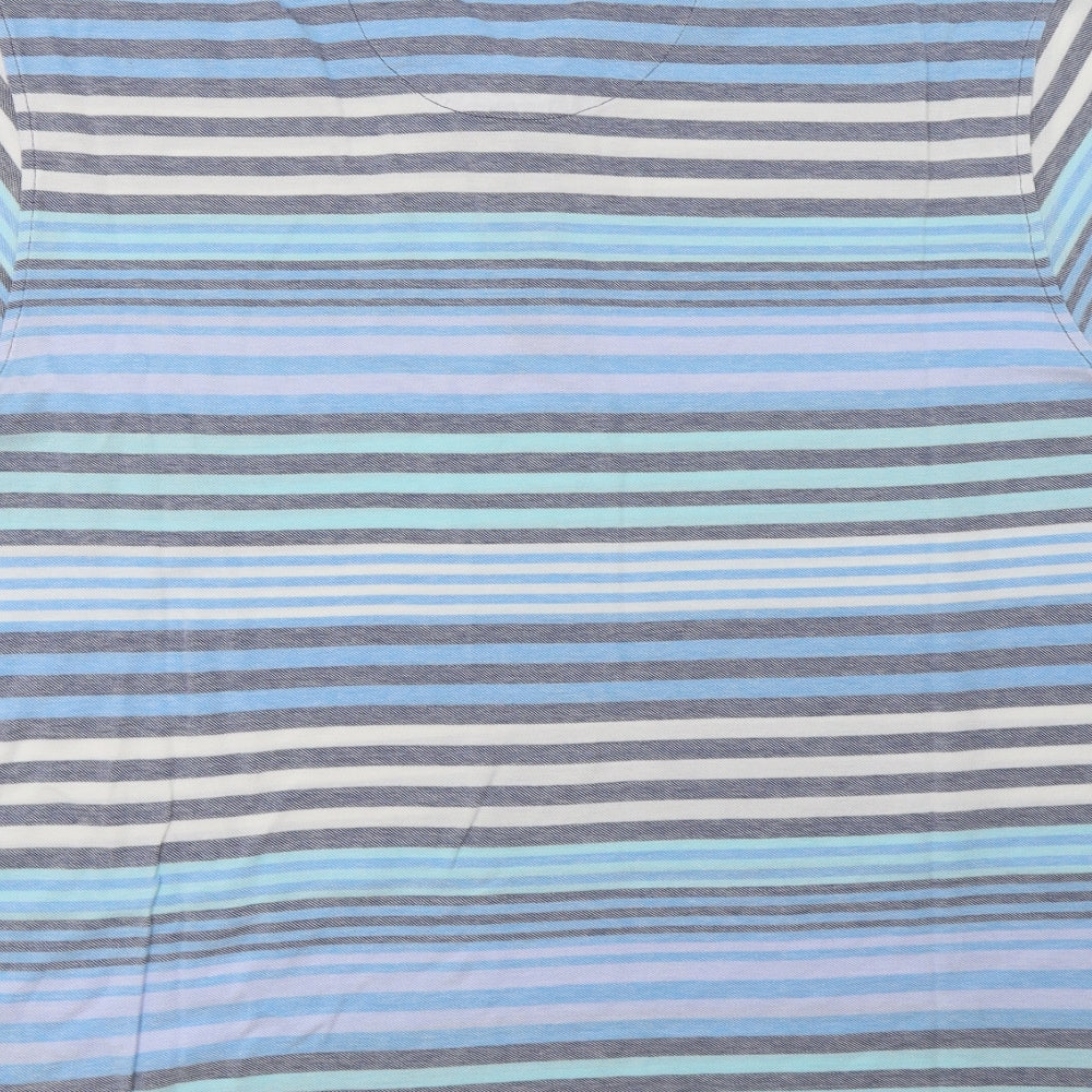 M&S Mens Blue Striped Cotton  Polo Size XL Collared Button