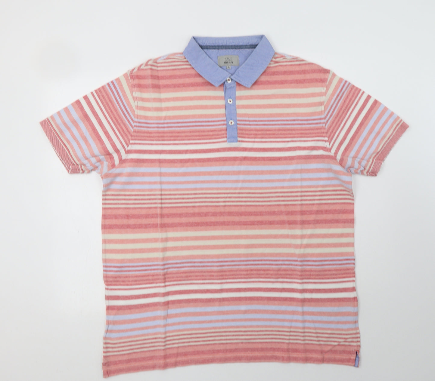 M&S Mens Pink Striped Cotton  Polo Size XL Collared Button
