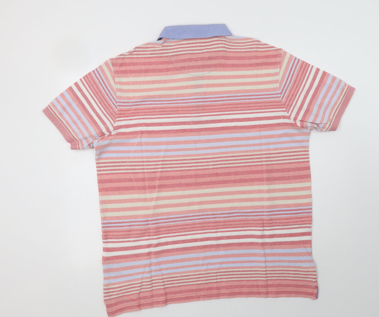 M&S Mens Pink Striped Cotton  Polo Size XL Collared Button