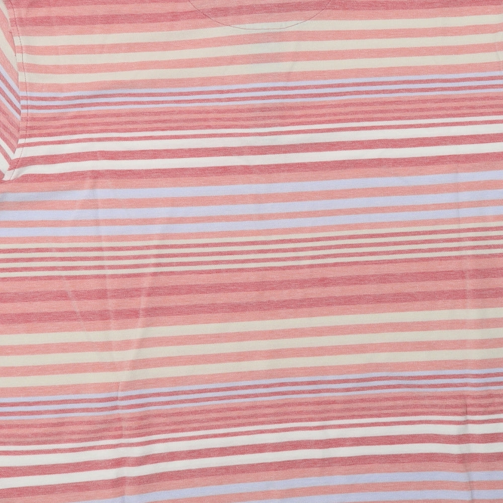 M&S Mens Pink Striped Cotton  Polo Size XL Collared Button