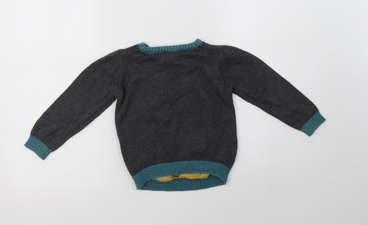 M&S Boys Grey Crew Neck  Cotton Pullover Jumper Size 2-3 Years   - Rocket