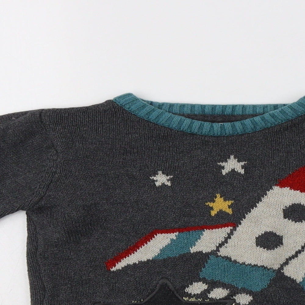M&S Boys Grey Crew Neck  Cotton Pullover Jumper Size 2-3 Years   - Rocket