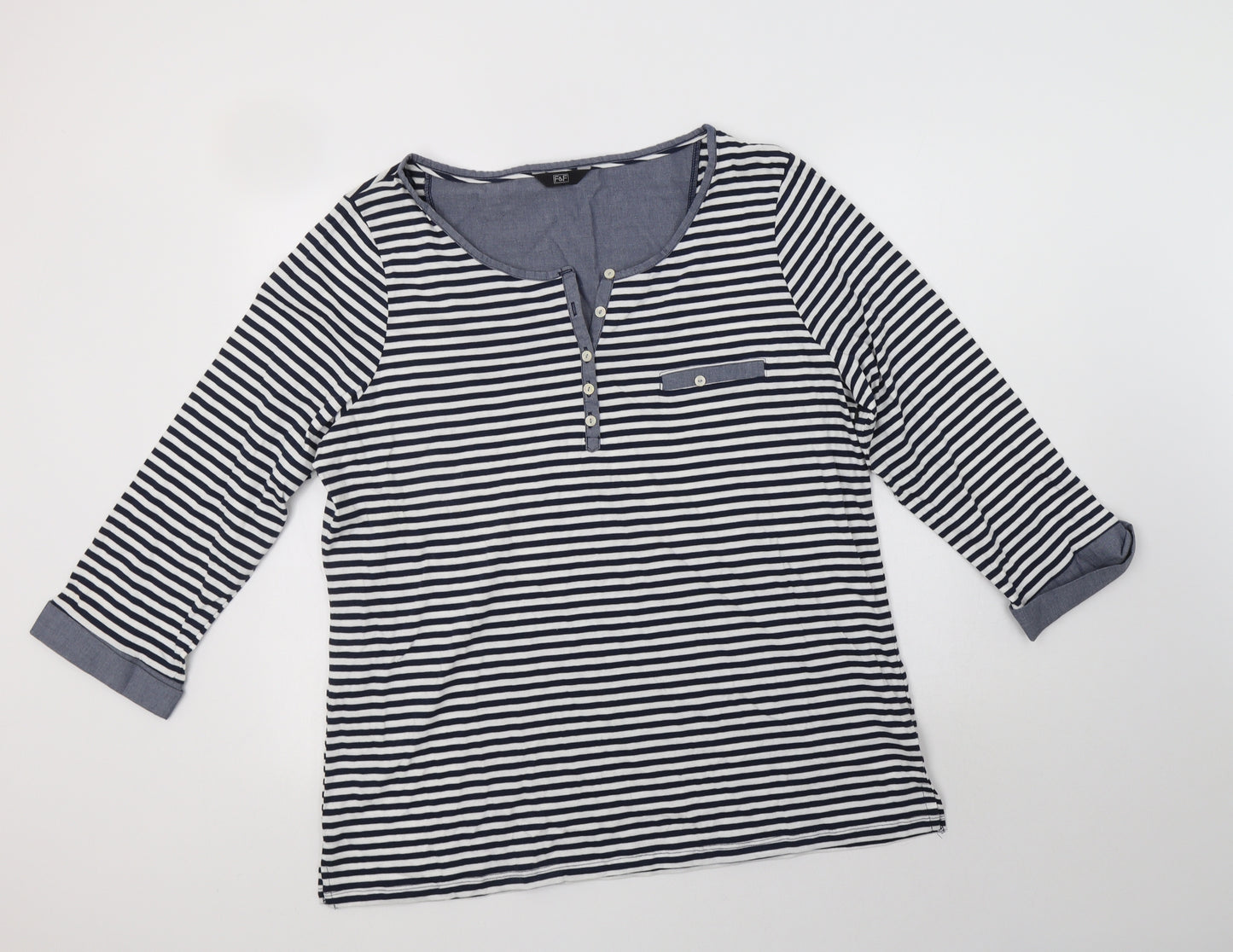 F&F Womens Blue Striped Cotton Basic Blouse Size 22 Henley