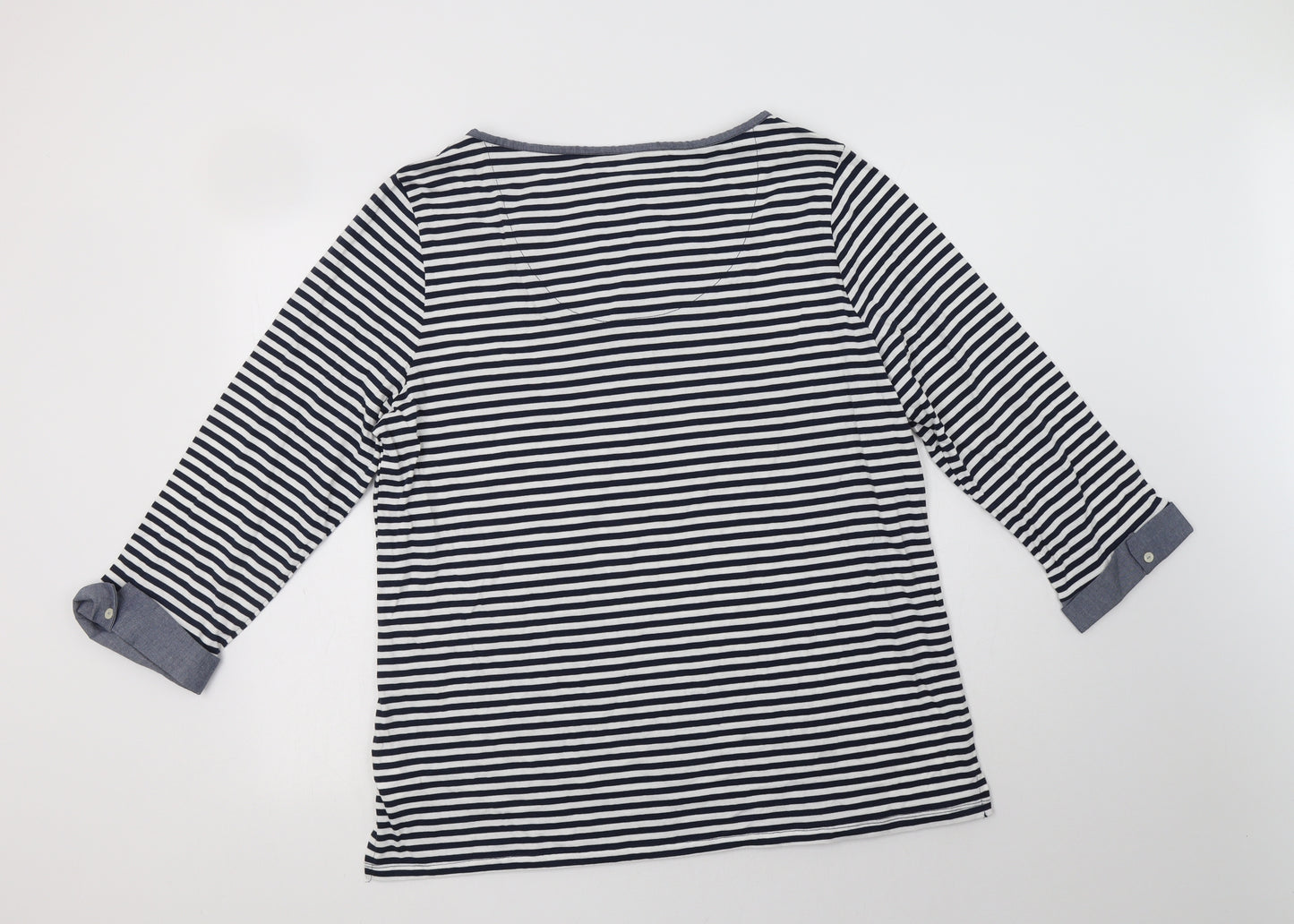 F&F Womens Blue Striped Cotton Basic Blouse Size 22 Henley