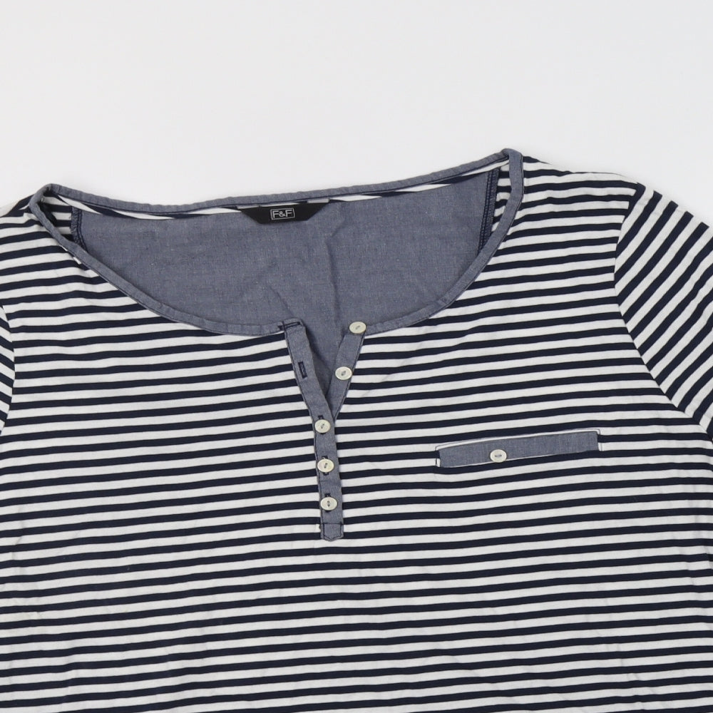 F&F Womens Blue Striped Cotton Basic Blouse Size 22 Henley