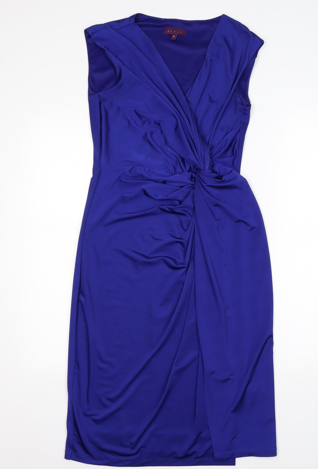 de but Womens Blue  Polyester Sheath  Size 10  V-Neck