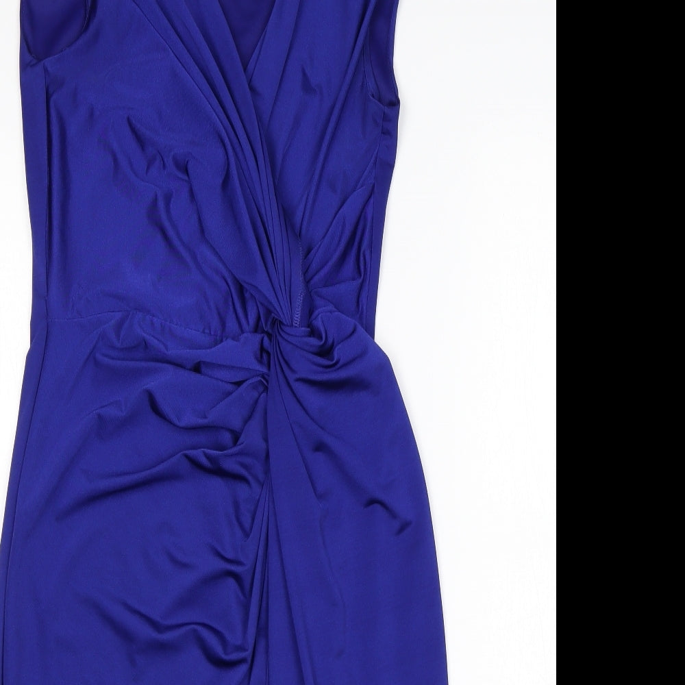 de but Womens Blue  Polyester Sheath  Size 10  V-Neck