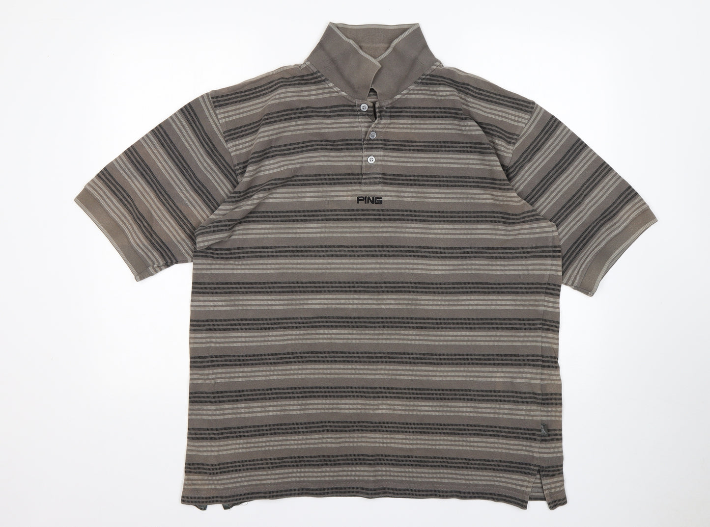 Ping Mens Multicoloured Striped Cotton  Polo Size XL Roll Neck