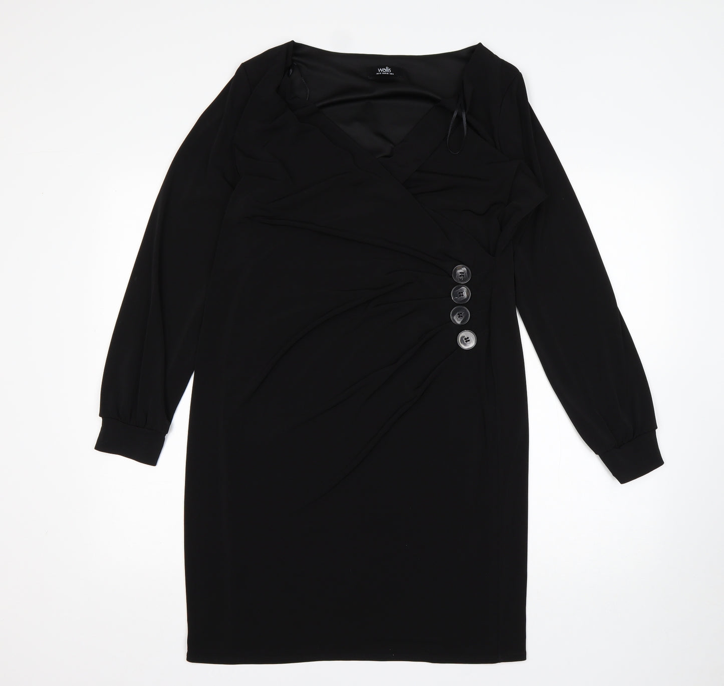 Wallis Womens Black  Polyester Sheath  Size 12  V-Neck