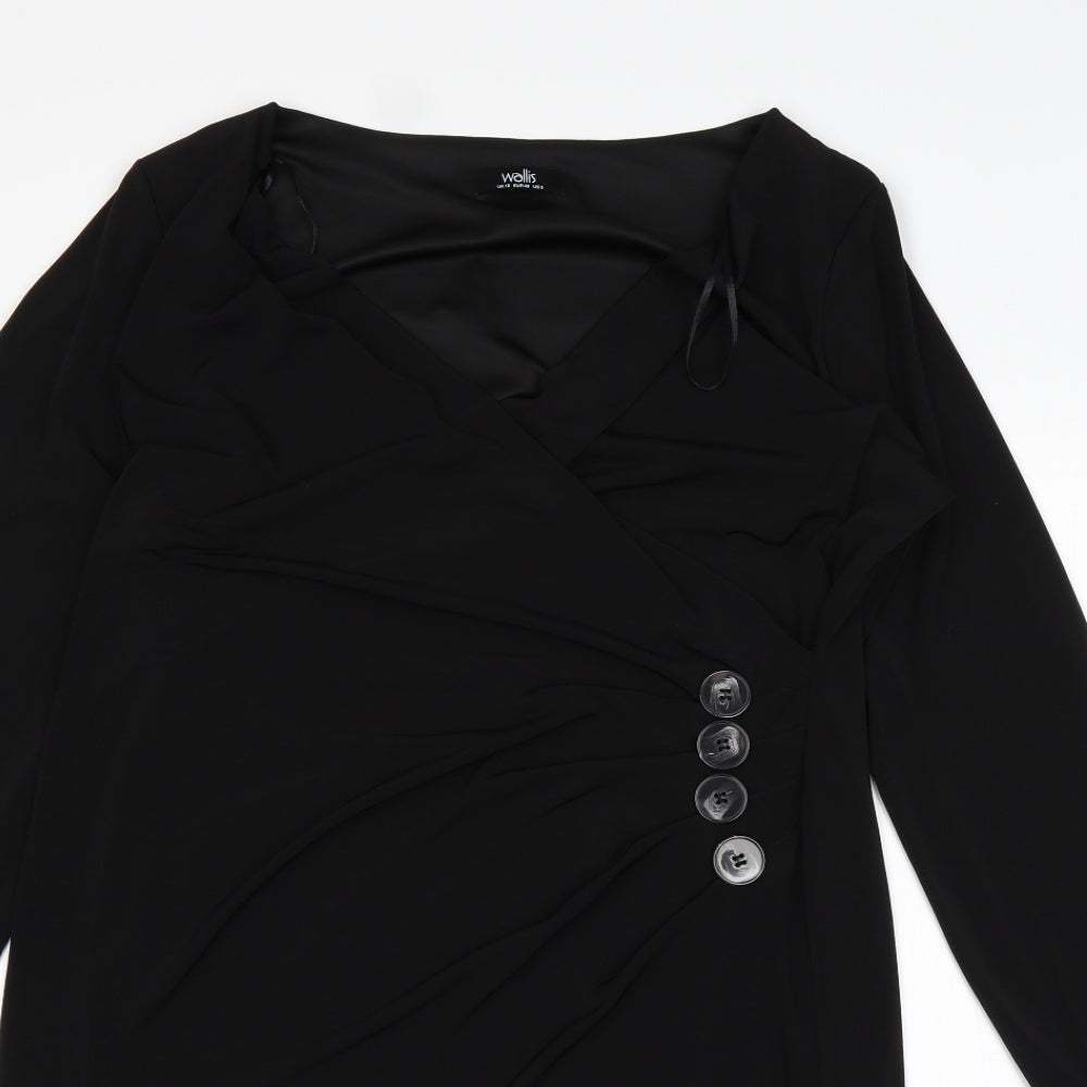 Wallis Womens Black  Polyester Sheath  Size 12  V-Neck