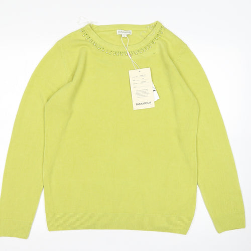 Paramour Womens Green Round Neck  Acrylic Pullover Jumper Size M