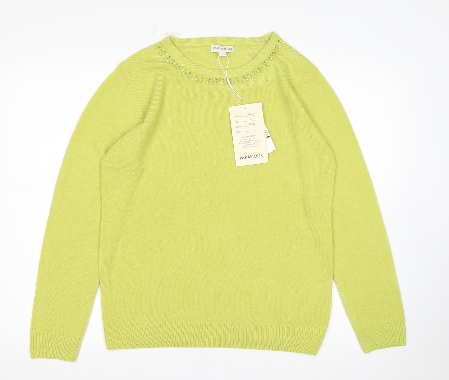 Paramour Womens Green Round Neck  Acrylic Pullover Jumper Size M