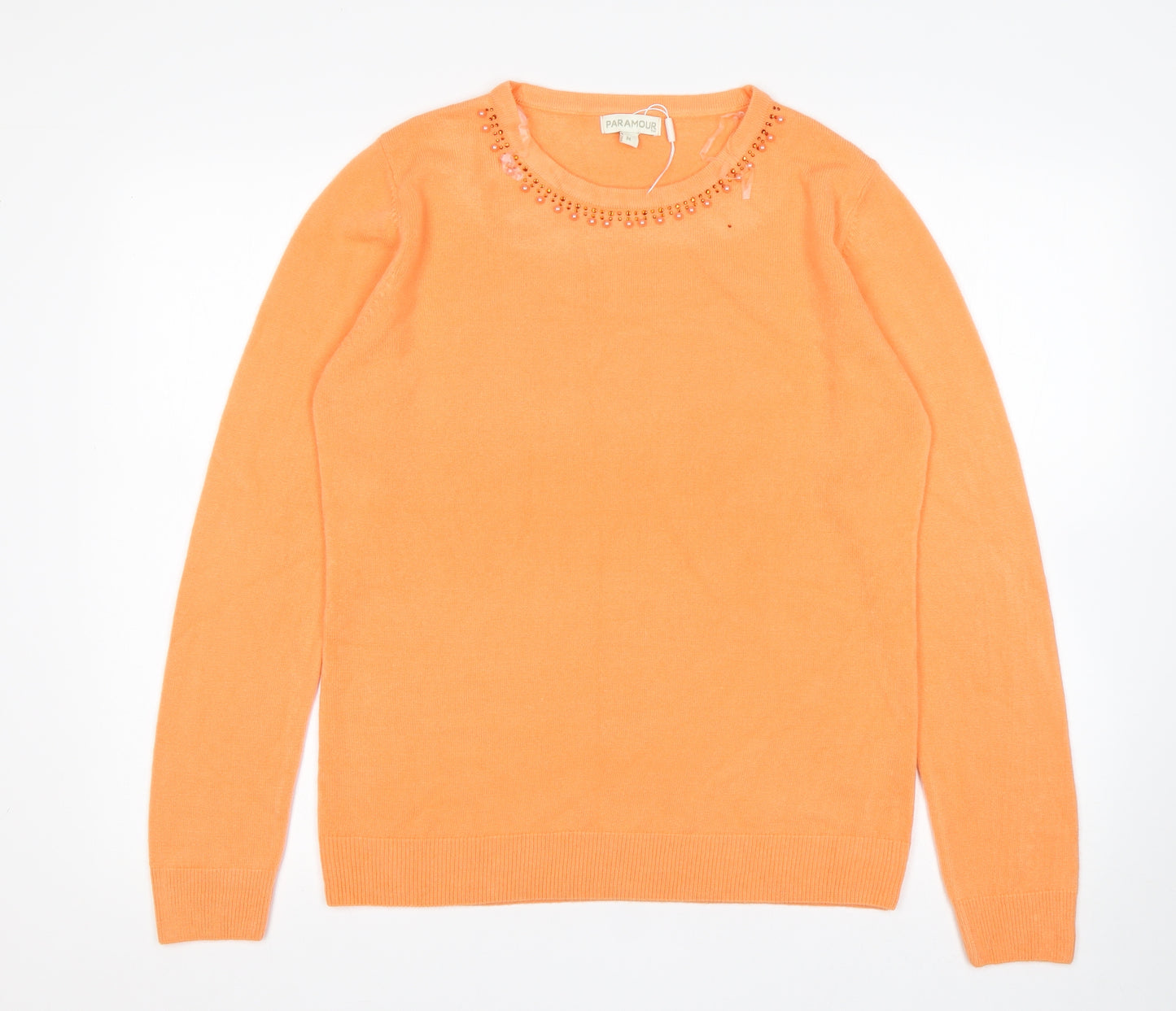 Paramour Womens Orange Round Neck  Acrylic Pullover Jumper Size M