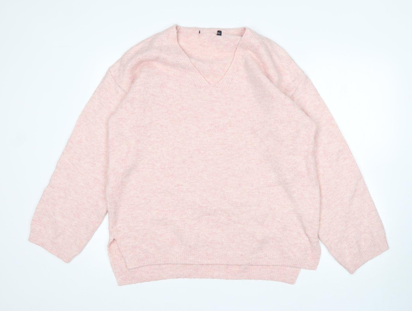 M&S Womens Pink V-Neck  Acrylic Pullover Jumper Size M