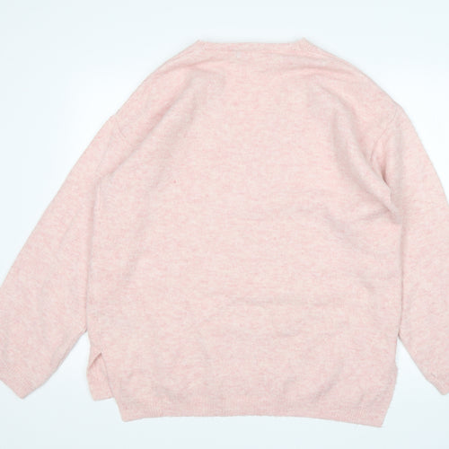 M&S Womens Pink V-Neck  Acrylic Pullover Jumper Size M
