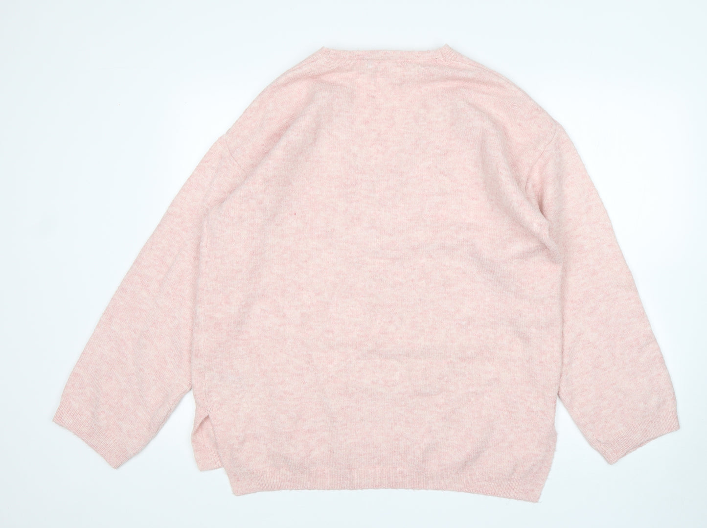 M&S Womens Pink V-Neck  Acrylic Pullover Jumper Size M