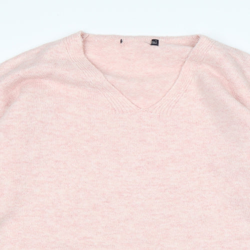 M&S Womens Pink V-Neck  Acrylic Pullover Jumper Size M