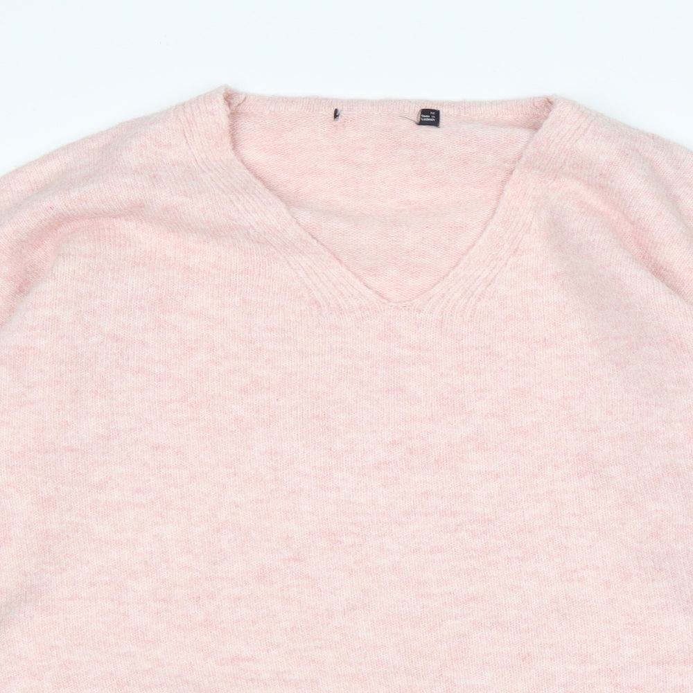 M&S Womens Pink V-Neck  Acrylic Pullover Jumper Size M