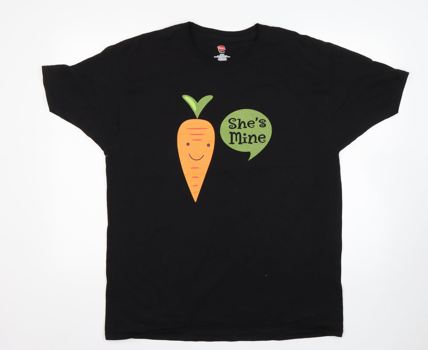 Hanes Mens Black  Cotton  T-Shirt Size L Round Neck