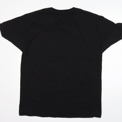 Hanes Mens Black  Cotton  T-Shirt Size L Round Neck