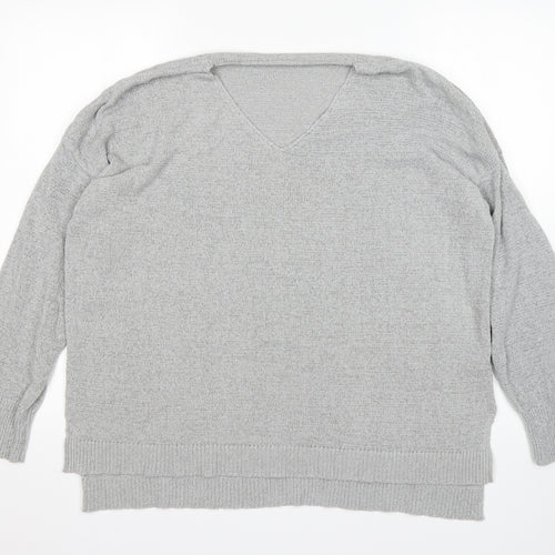 SheIn Womens Grey V-Neck  Acrylic Pullover Jumper Size L
