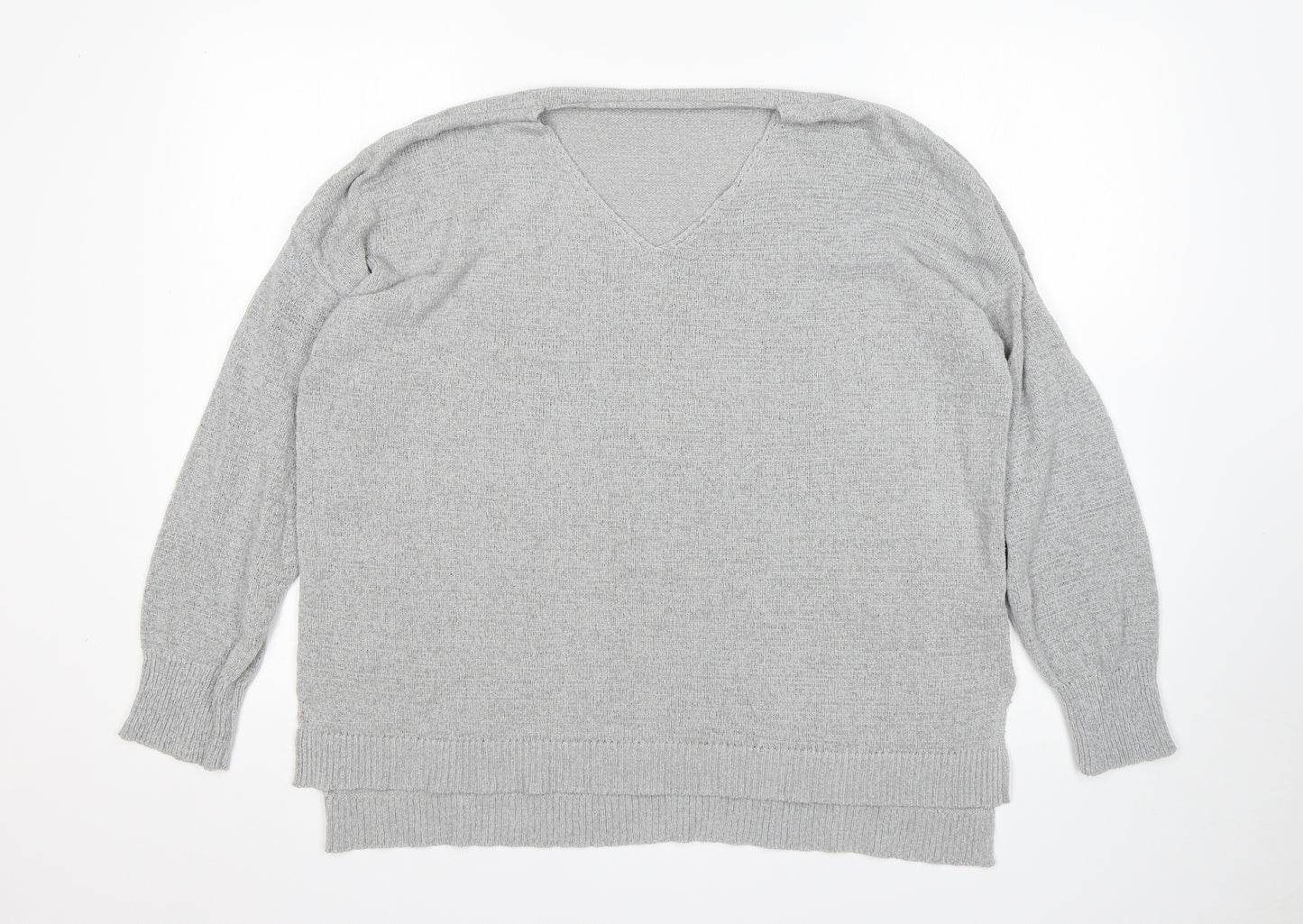 SheIn Womens Grey V-Neck  Acrylic Pullover Jumper Size L