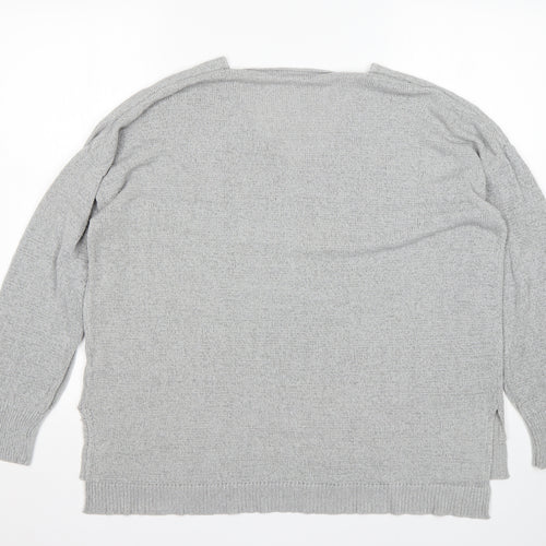 SheIn Womens Grey V-Neck  Acrylic Pullover Jumper Size L