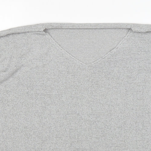 SheIn Womens Grey V-Neck  Acrylic Pullover Jumper Size L