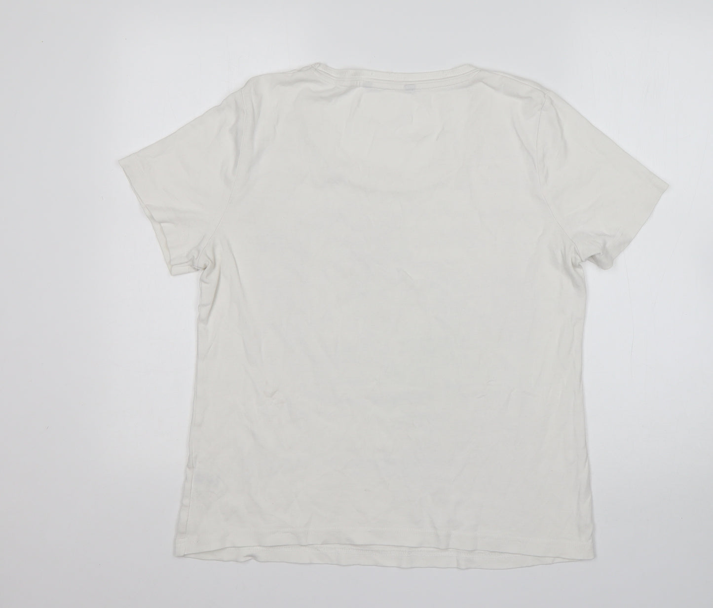 Preworn Womens White  Cotton Basic T-Shirt Size M Round Neck