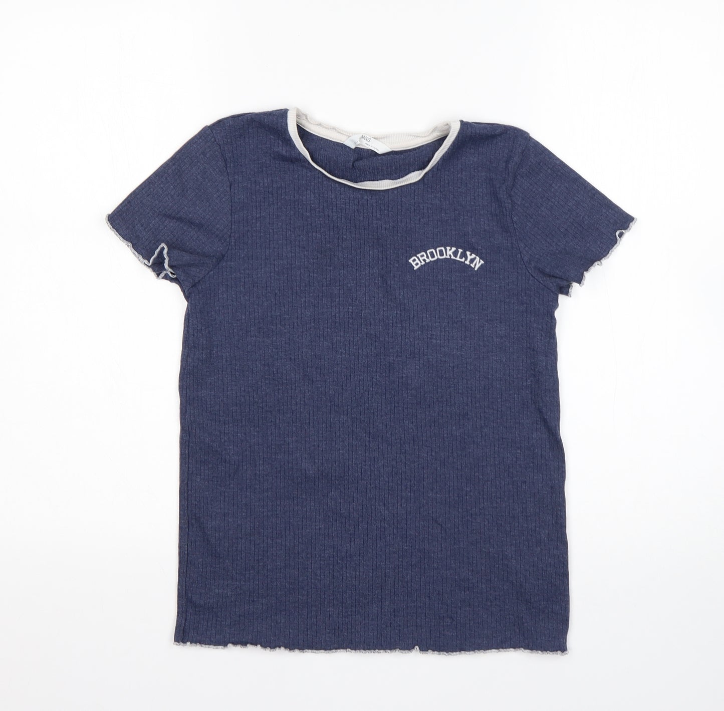 M&S Girls Blue  Polyester Basic T-Shirt Size 12-13 Years Round Neck