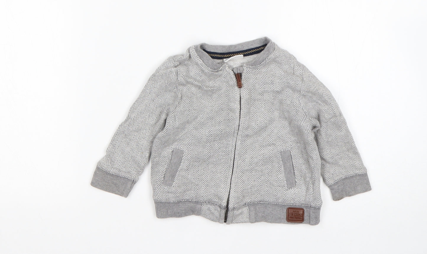 F&F Boys Grey Herringbone  Jacket Coatigan Size 3-6 Months