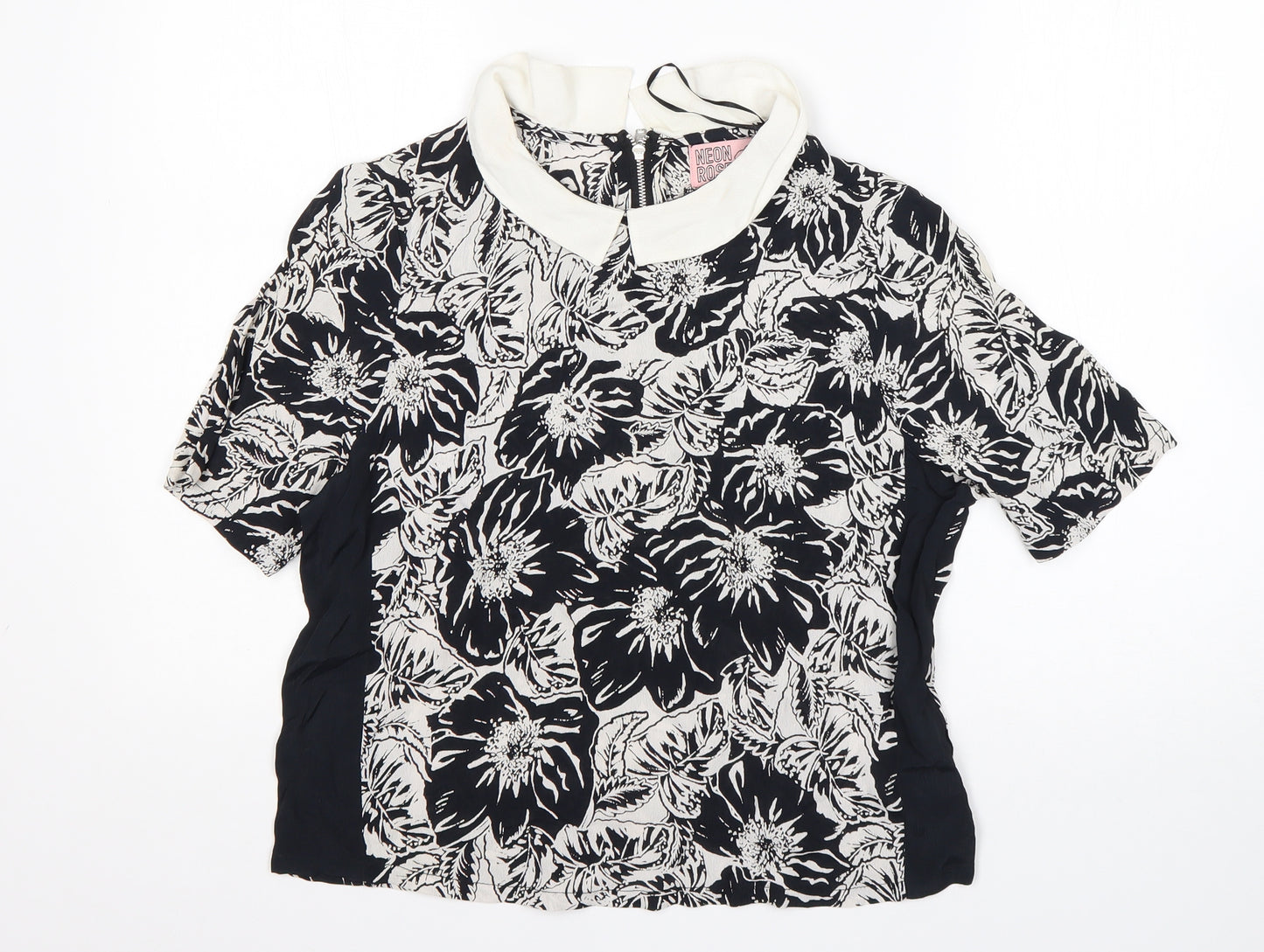 Neon Rose Womens Multicoloured Floral Viscose Basic Blouse Size 12 Collared
