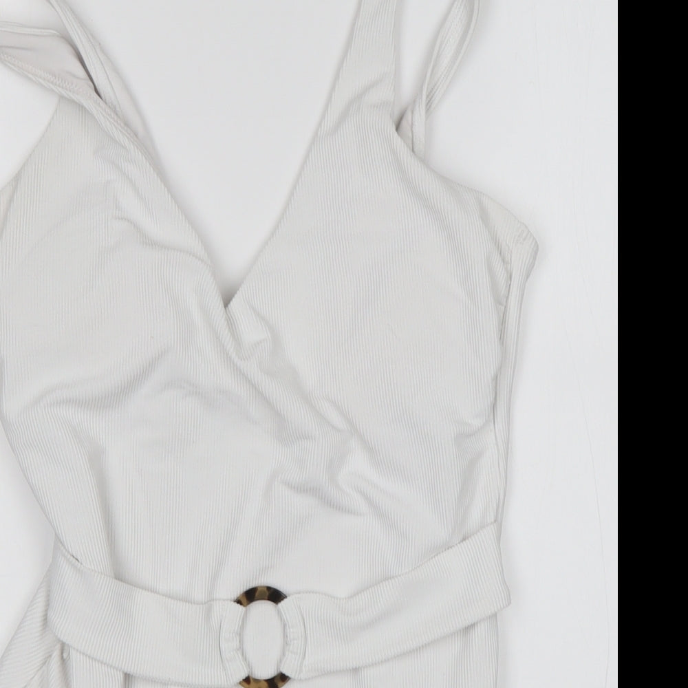 F&F Womens White  Nylon Bodysuit One-Piece Size 14