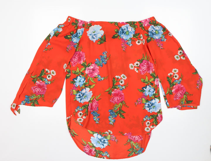 New Look Womens Multicoloured Floral Polyester Basic Blouse Size 10 Boat Neck
