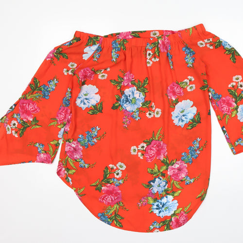 New Look Womens Multicoloured Floral Polyester Basic Blouse Size 10 Boat Neck
