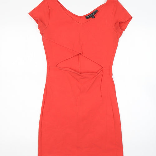 Topshop Womens Orange  Cotton Mini  Size 10  Round Neck