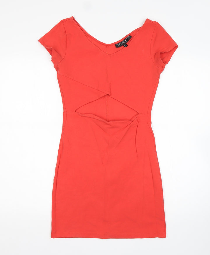 Topshop Womens Orange  Cotton Mini  Size 10  Round Neck