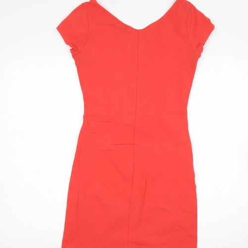 Topshop Womens Orange  Cotton Mini  Size 10  Round Neck