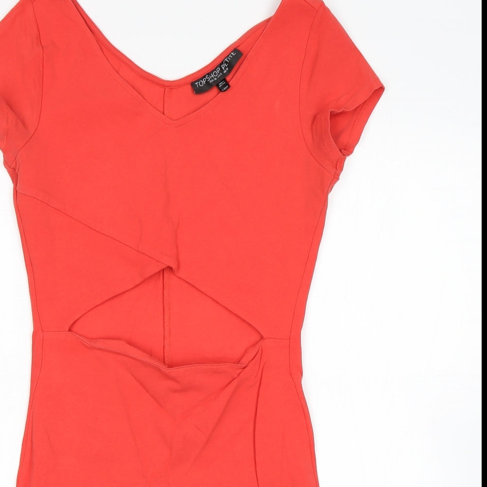 Topshop Womens Orange  Cotton Mini  Size 10  Round Neck